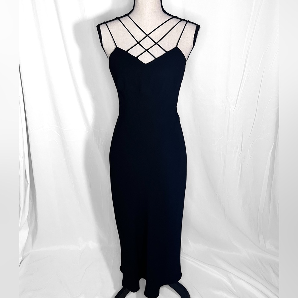 Evan Picone Strappy Black Midi Cocktail Dress Size 10